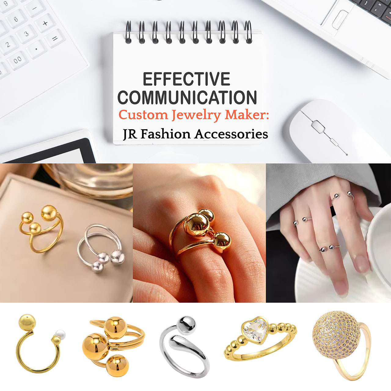 A showcase of various custom-made rings by JR Fashion Accessories