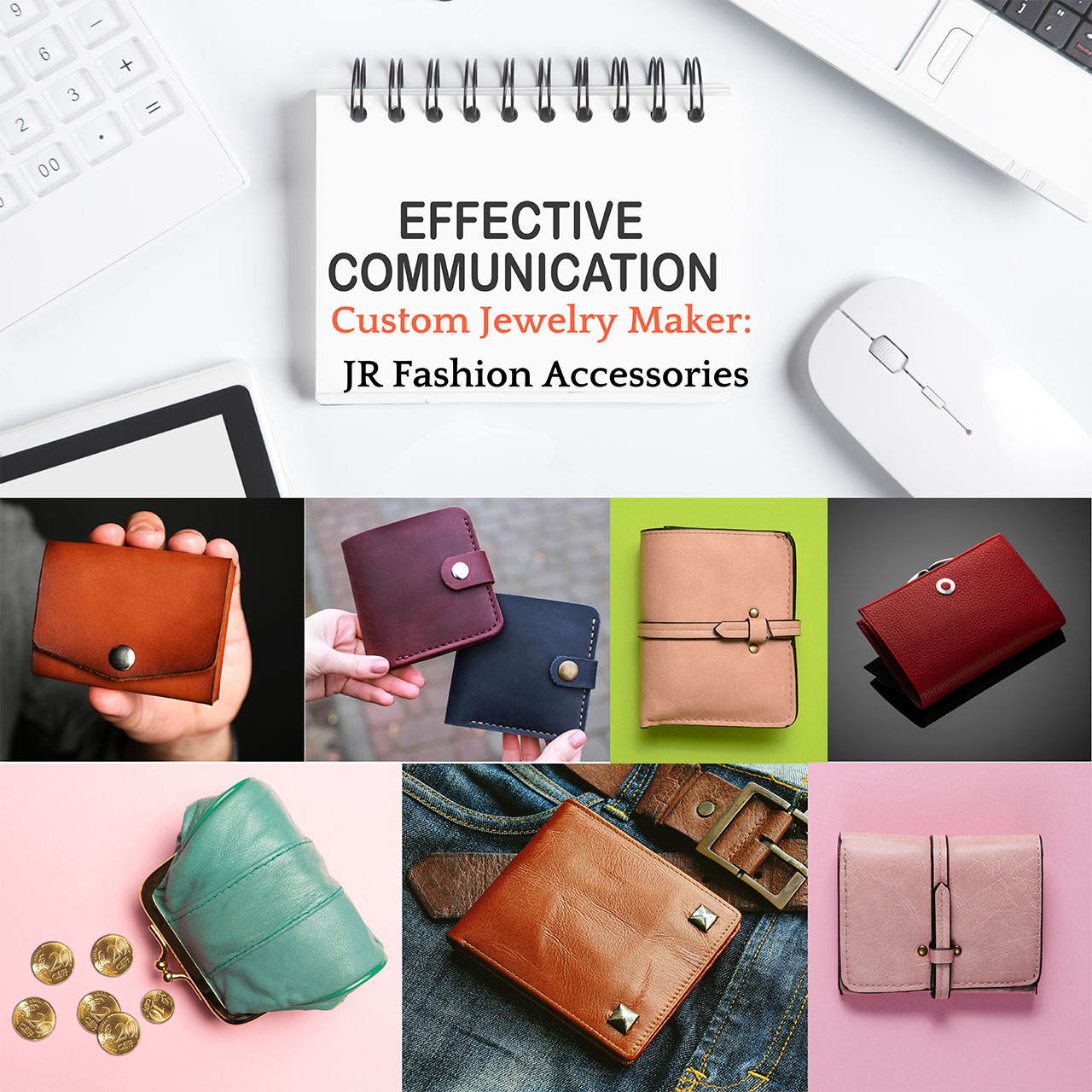 A collection of custom leather wallets and pouches by JR Fashion Accessories