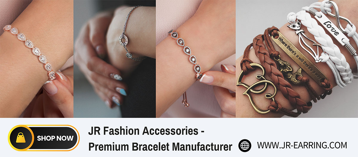 A banner showcasing a variety of metal bracelets by JR Fashion Accessories