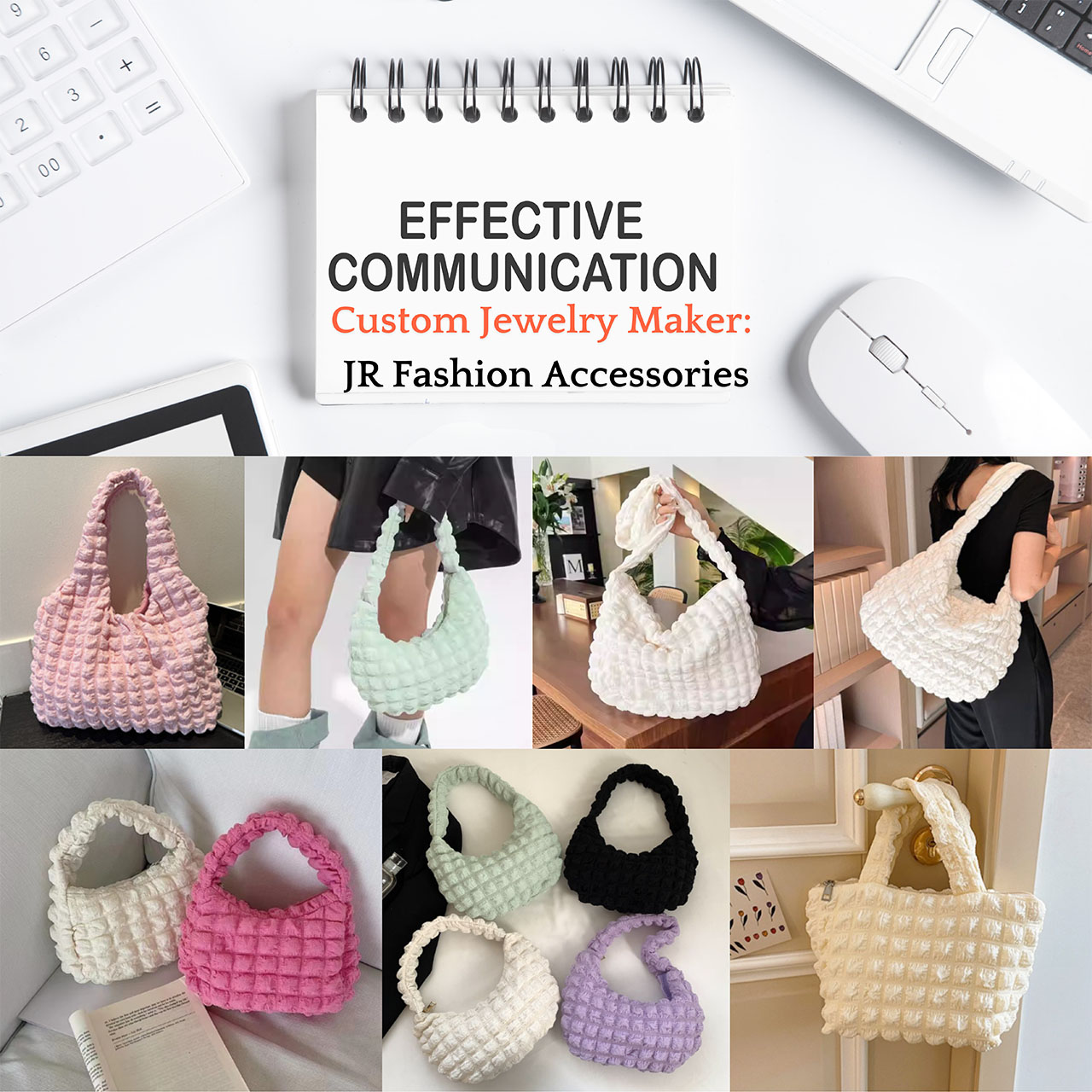 A collection of colorful woven bags from JR Fashion Accessories