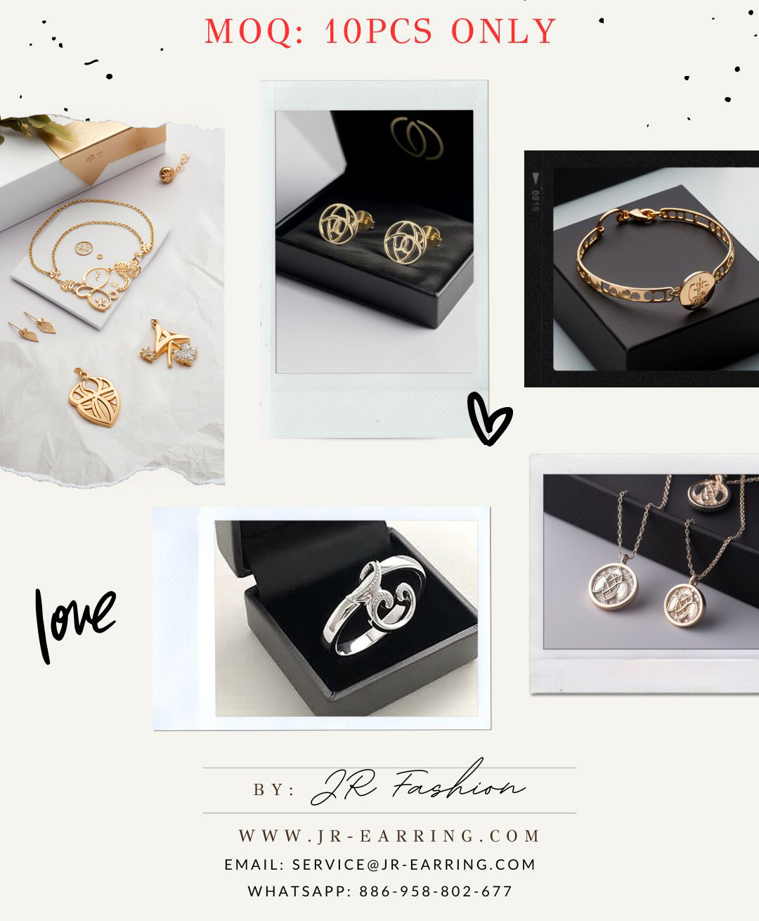 A collection of JR Fashion's custom jewelry with branded packaging.