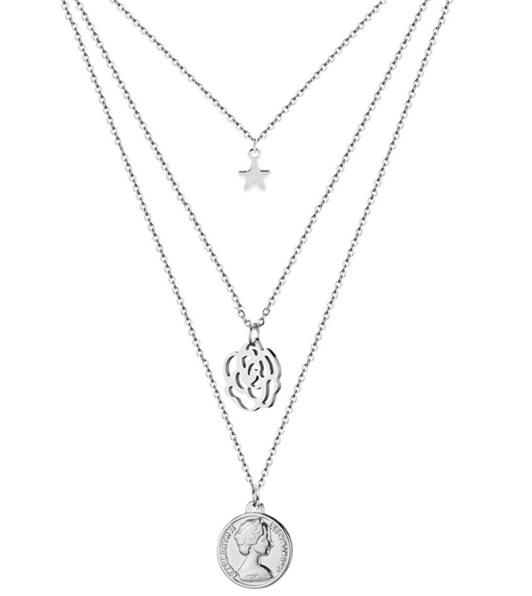 Silver version of the layered star pendant necklace