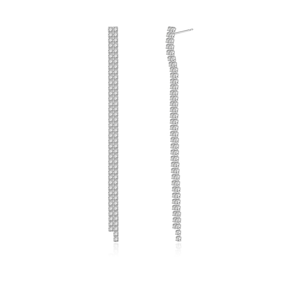 Detailed view of the brilliant crystals on the Double Row CZ Chandelier Earrings.