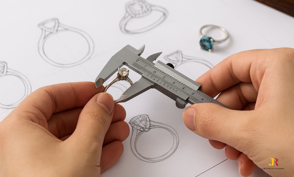 Jewelry prototype sample on workbench showing detailed craftsmanship before mass production