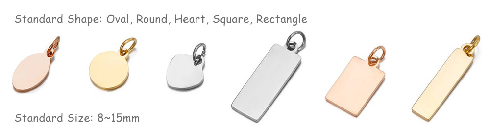 Standard shapes and sizes for custom metal jewelry charms