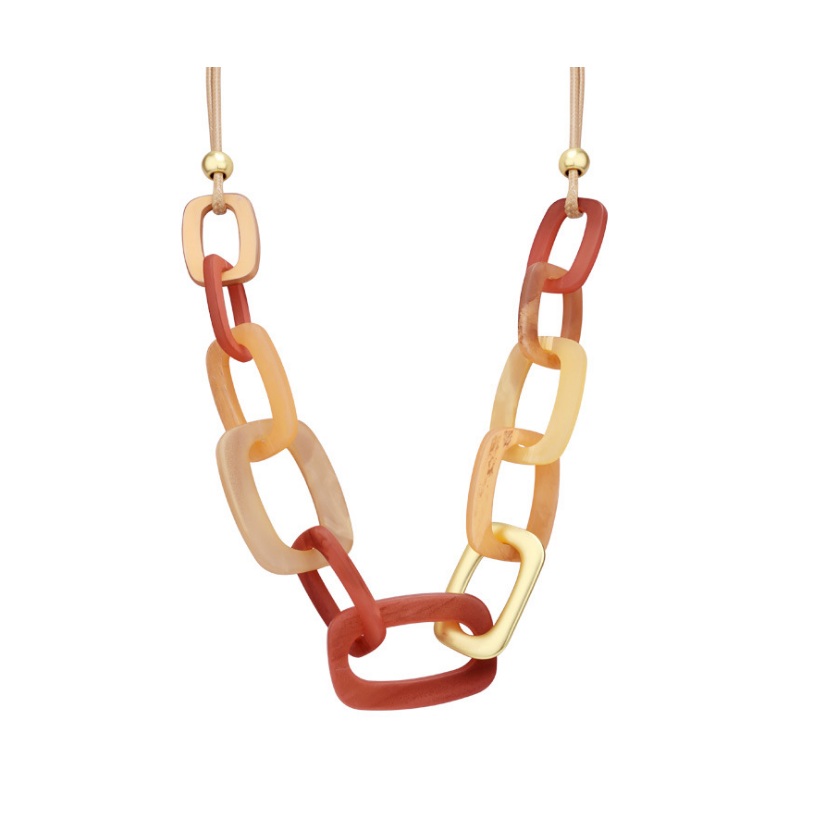 Hollow Oval Resin Charm Necklace in red and beige colorway