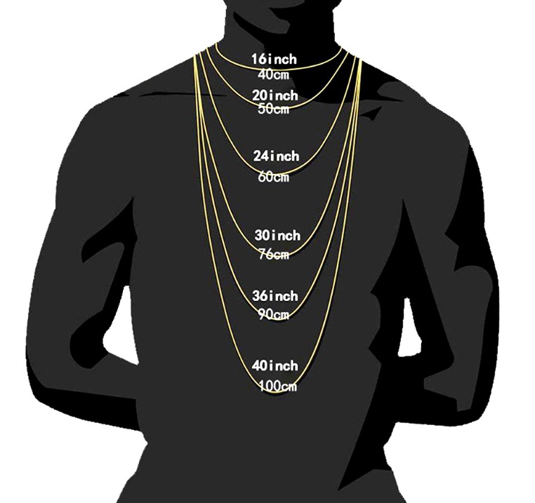 A reference chart showing different necklace lengths from 16 to 40 inches.