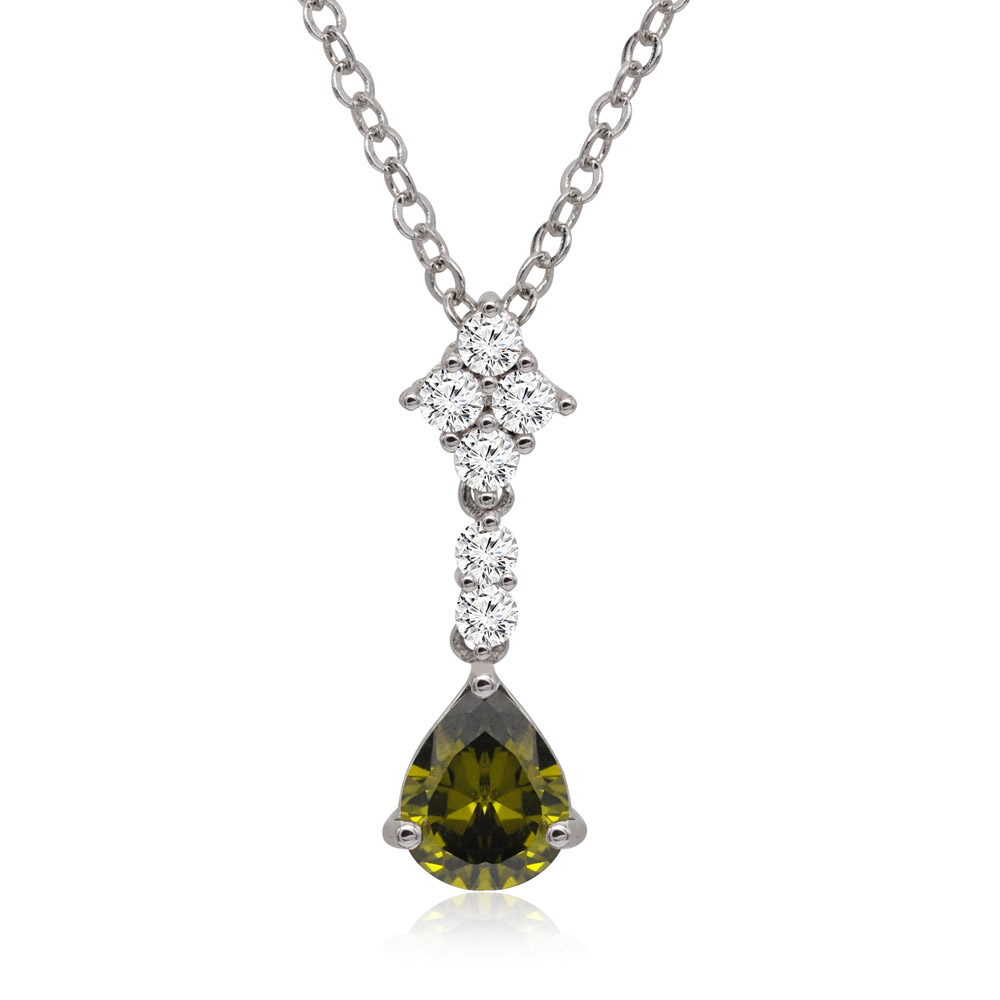 Full view of the Pear Shaped Olive Dangle Necklace with its prominent gemstone pendant