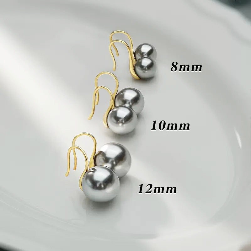 Size options for grey pearl earrings: 8mm, 10mm, and 12mm