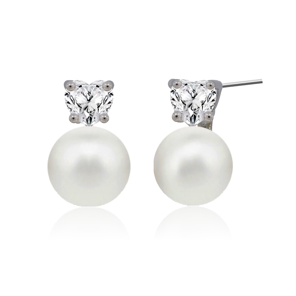 Detailed view of the Heart Shaped CZ Pearl Stud Earrings