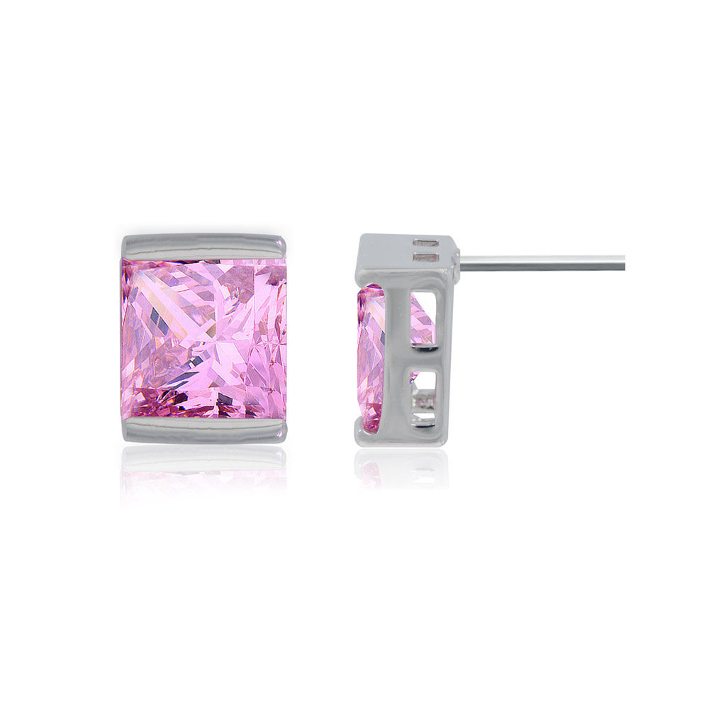Close-up of the Pink CZ stone on the stud earring