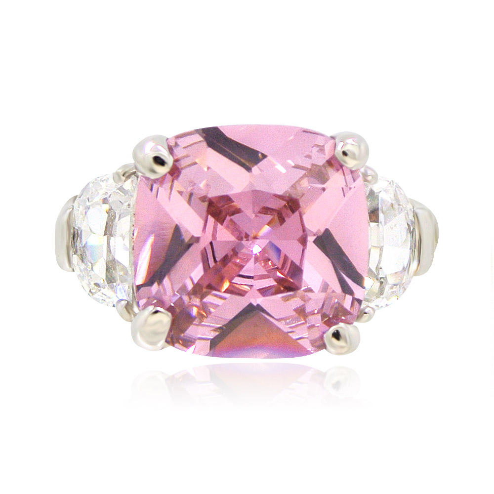 Front view of the Pink Cushion Cut Promise Ring
