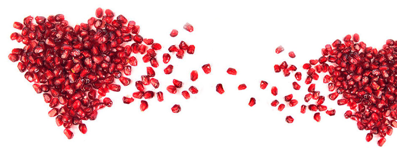 Garnet, the January birthstone, symbolized by rich red pomegranate seeds.