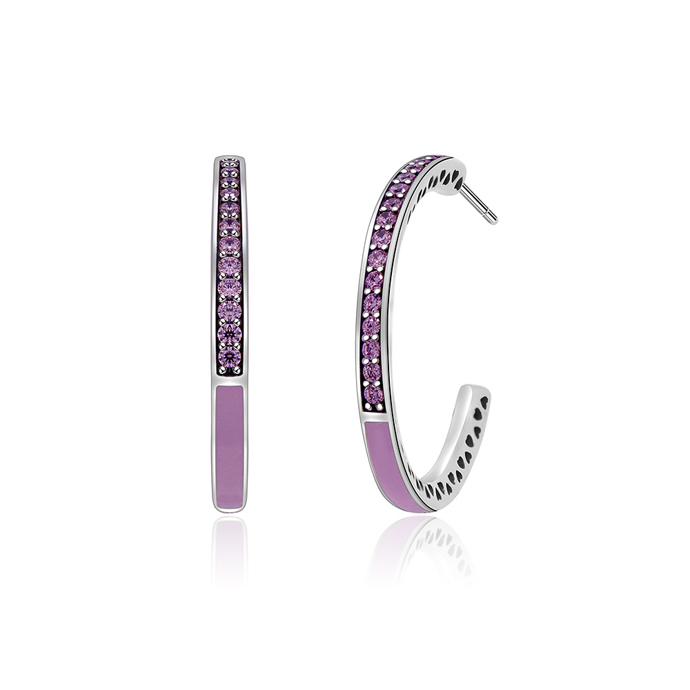 Modern design of the Zirconia Pink Epoxy Drop Huggie Hoop Earring