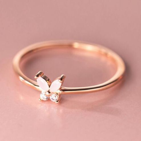 A close-up of the rose gold butterfly ring showcasing its detailed craftsmanship