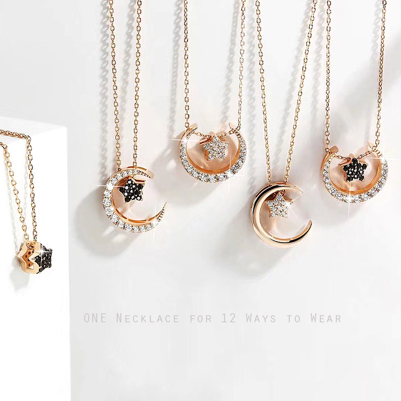 Rose gold version of the versatile moon and star necklace