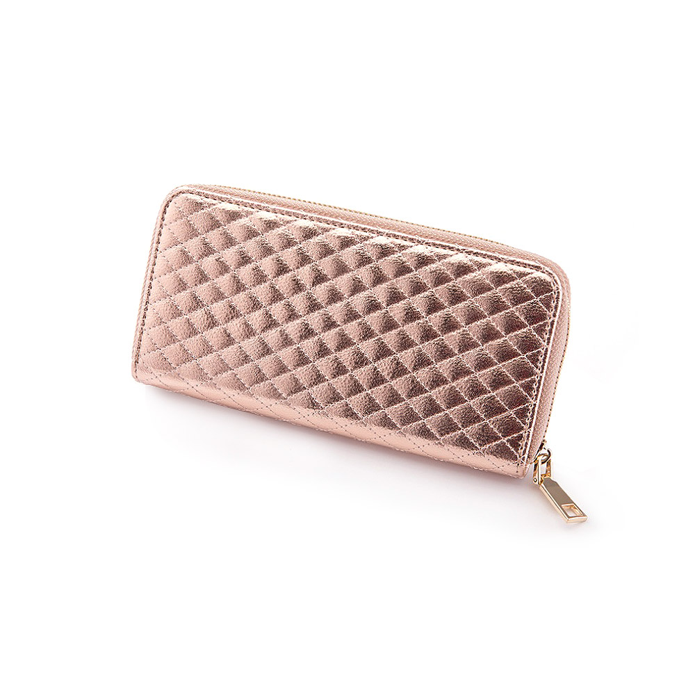 Rose gold quilted wallet with zipper