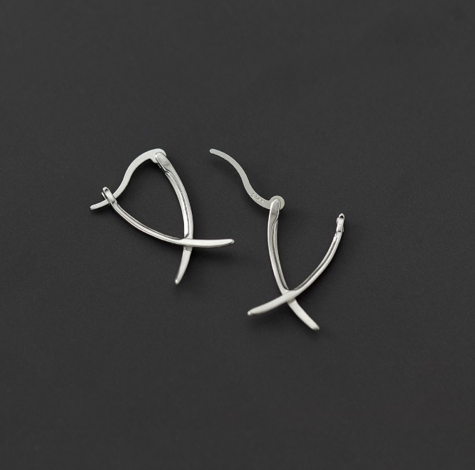 Detailed close-up of the sterling silver cross earrings
