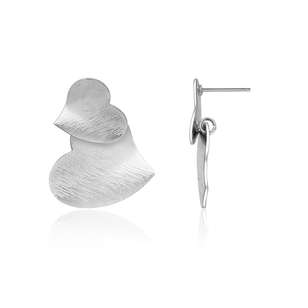 Detailed view of the Double Heart Stud Polished Earrings