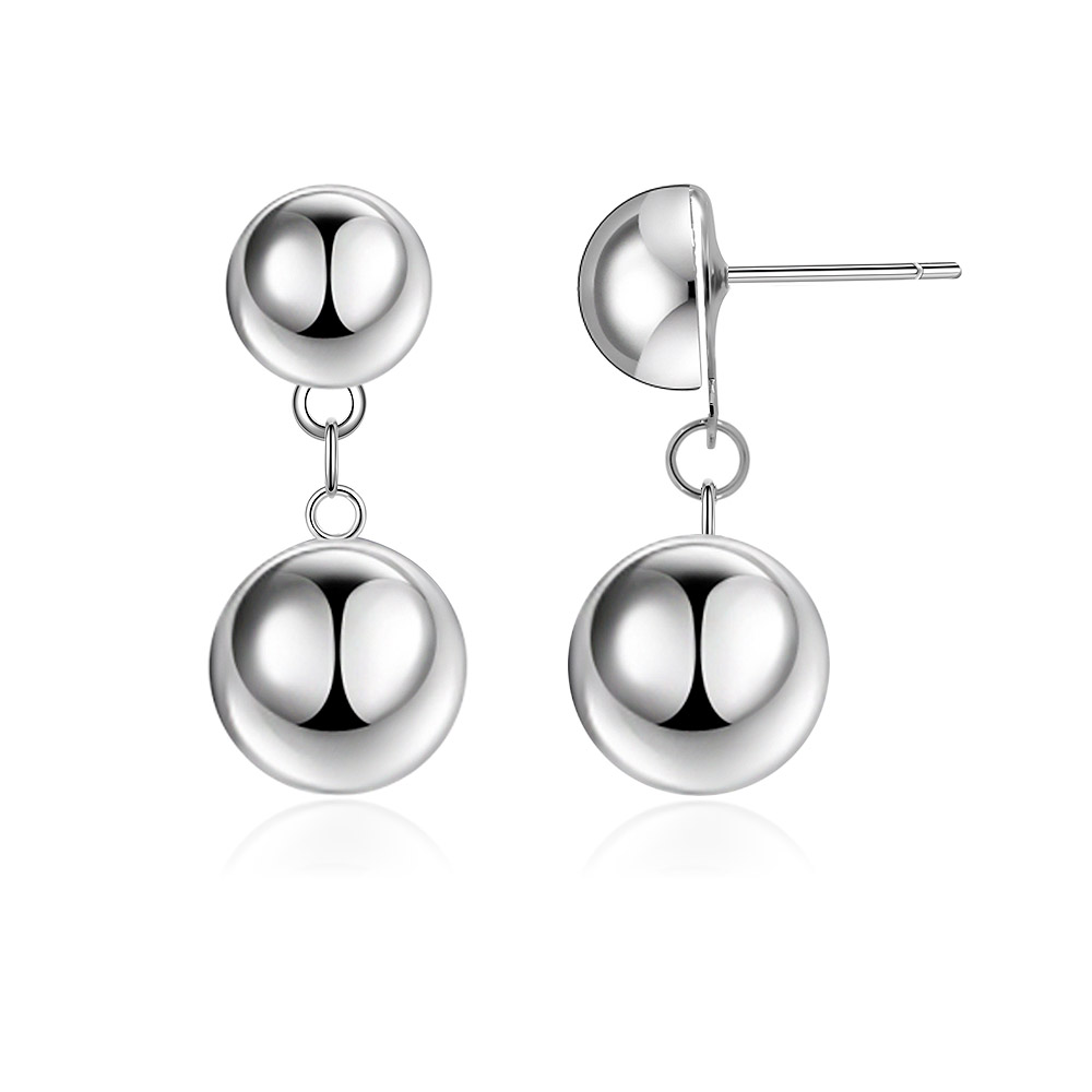 A detailed view of the Shiny Rhodium Sphere Ball Earrings showcasing their polished surface