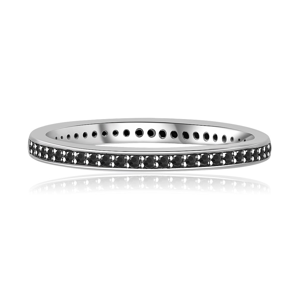 Black Cubic Zirconia Silver Eternity Ring on display