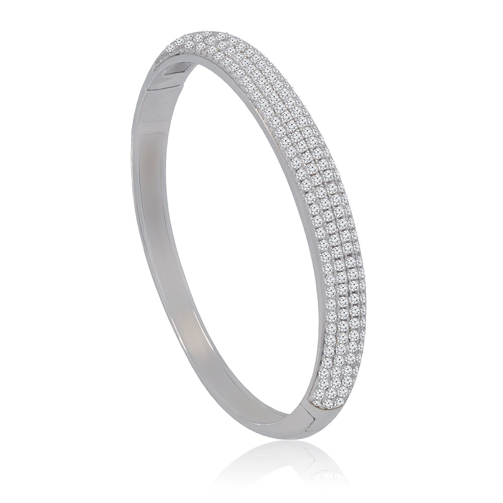 A close-up view of the Brilliant Shine Bangle, highlighting the intricate pave setting of the clear cubic zirconia gemstones.
