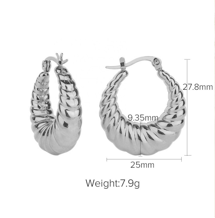 Detailed measurements of the silver croissant hoop earrings