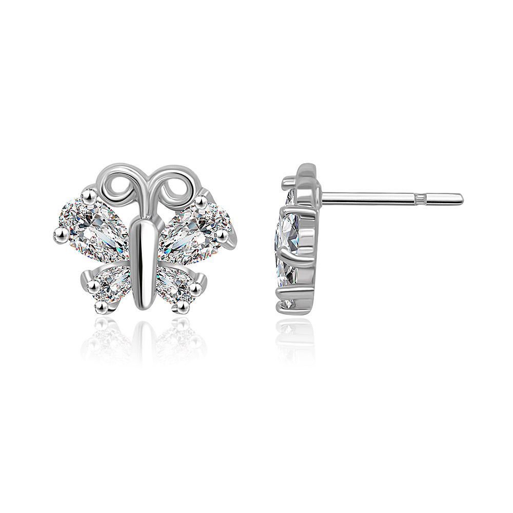 Detailed view of the Cubic Zirconia Butterfly Stud Earring