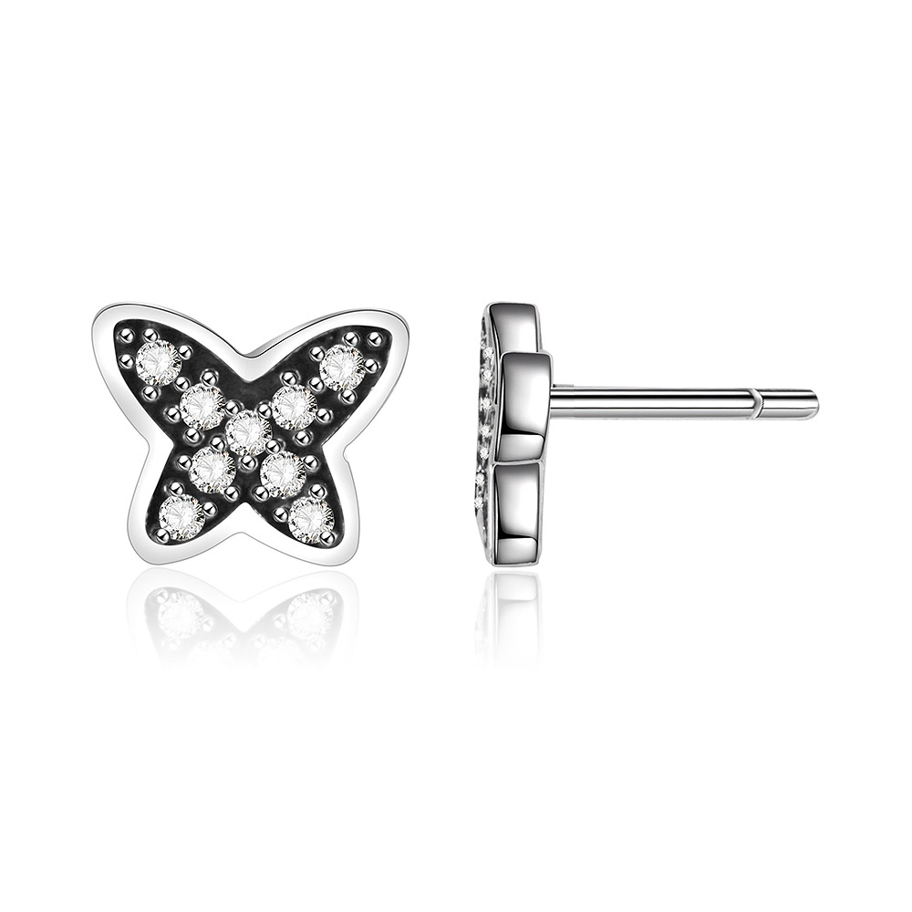 Modern butterfly-shaped silver stud earrings