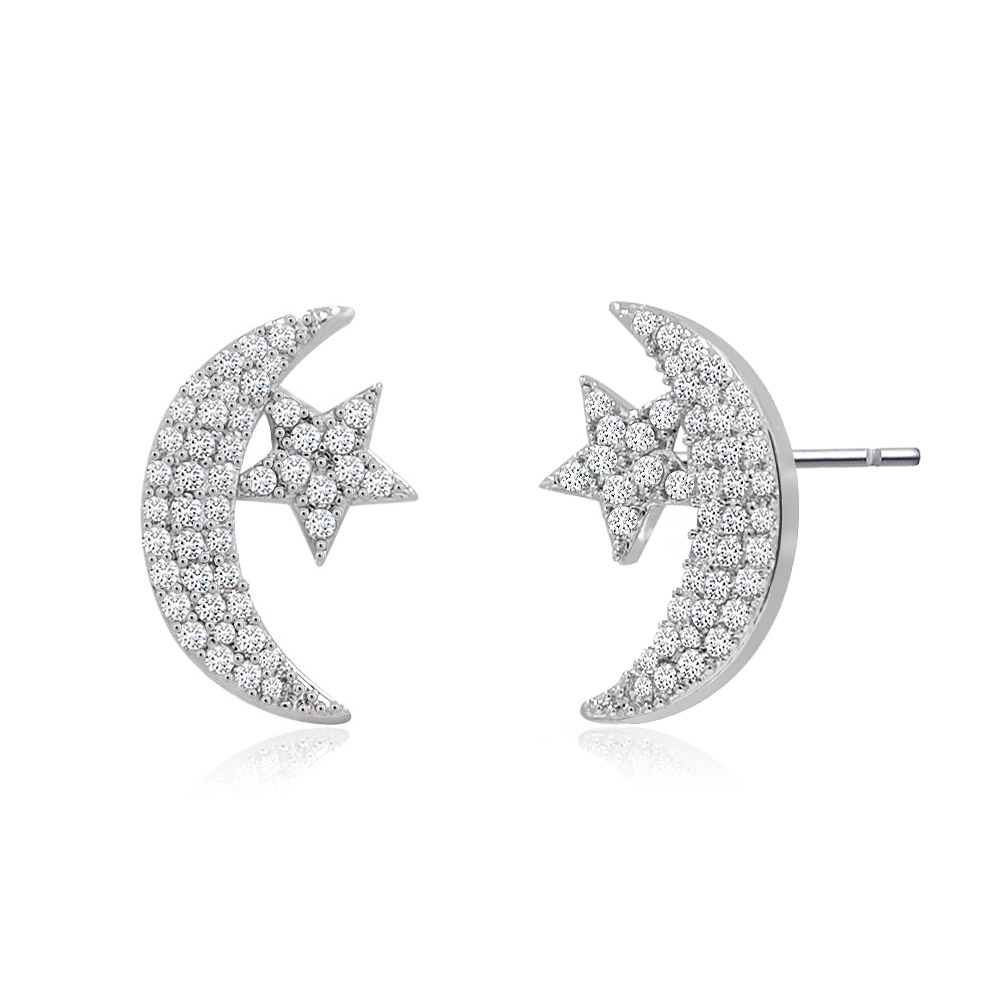 A close-up view of the Moon and Star earrings showing the intricate details and cubic zirconia stones.