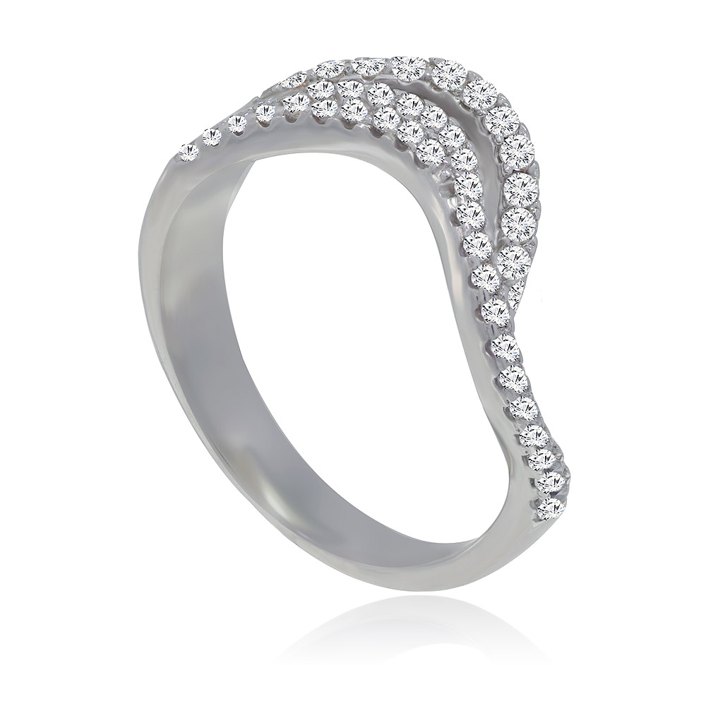 Detailed view of the Curved Wave CZ Ring's unique design