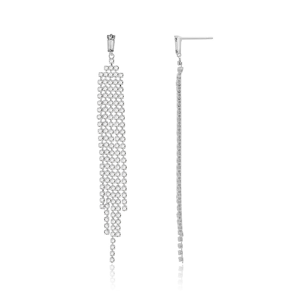 A detailed side view of the Long CZ Linear Chandelier Earrings, showing the intricate crystal setting.