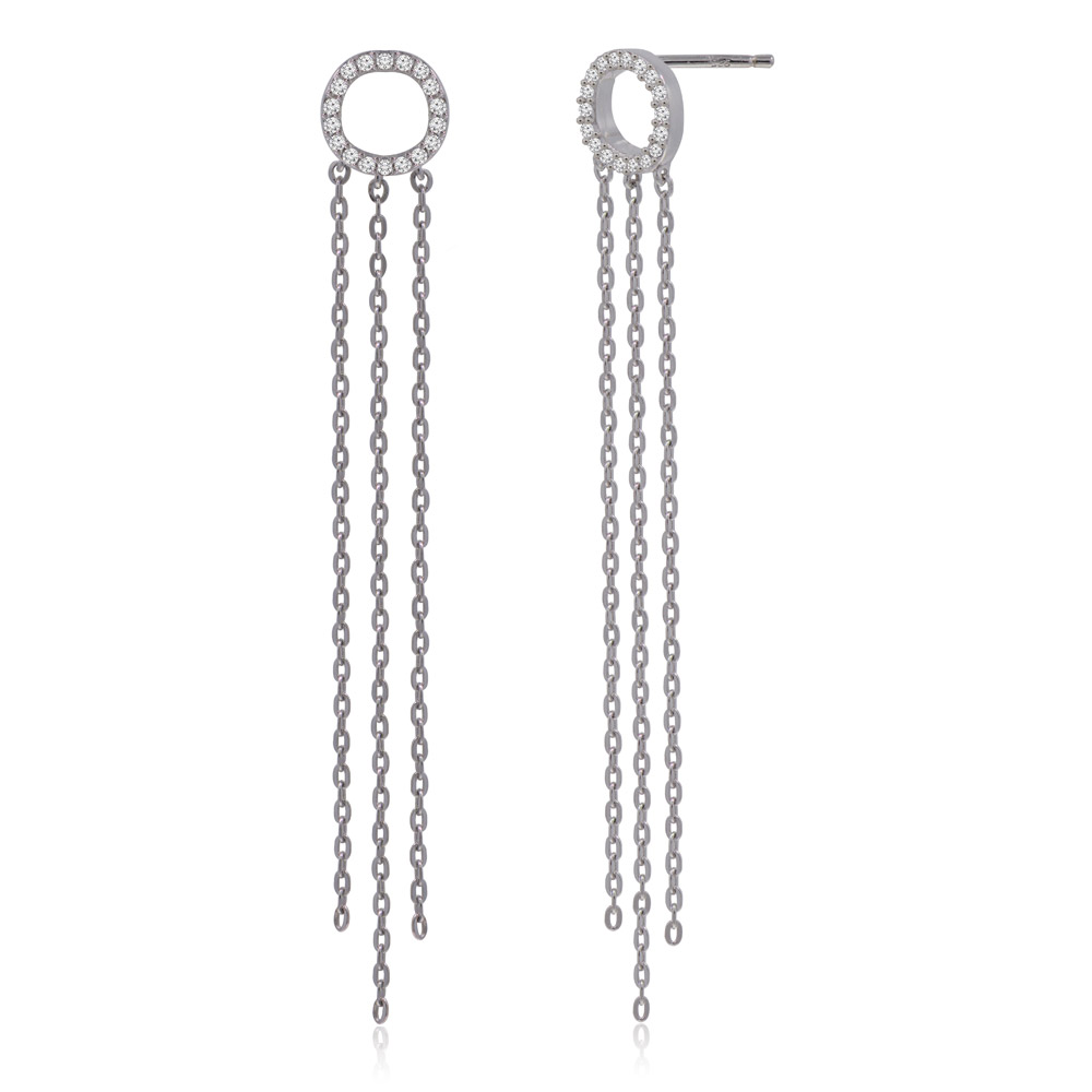 Close-up of the cubic zirconia pave setting on the dangle earrings