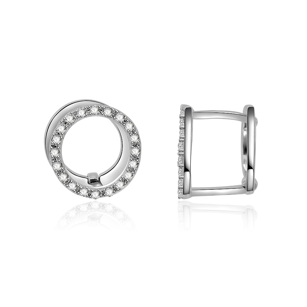Detailed view of the clasp and stone setting on the Circle CZ Huggie Earrings
