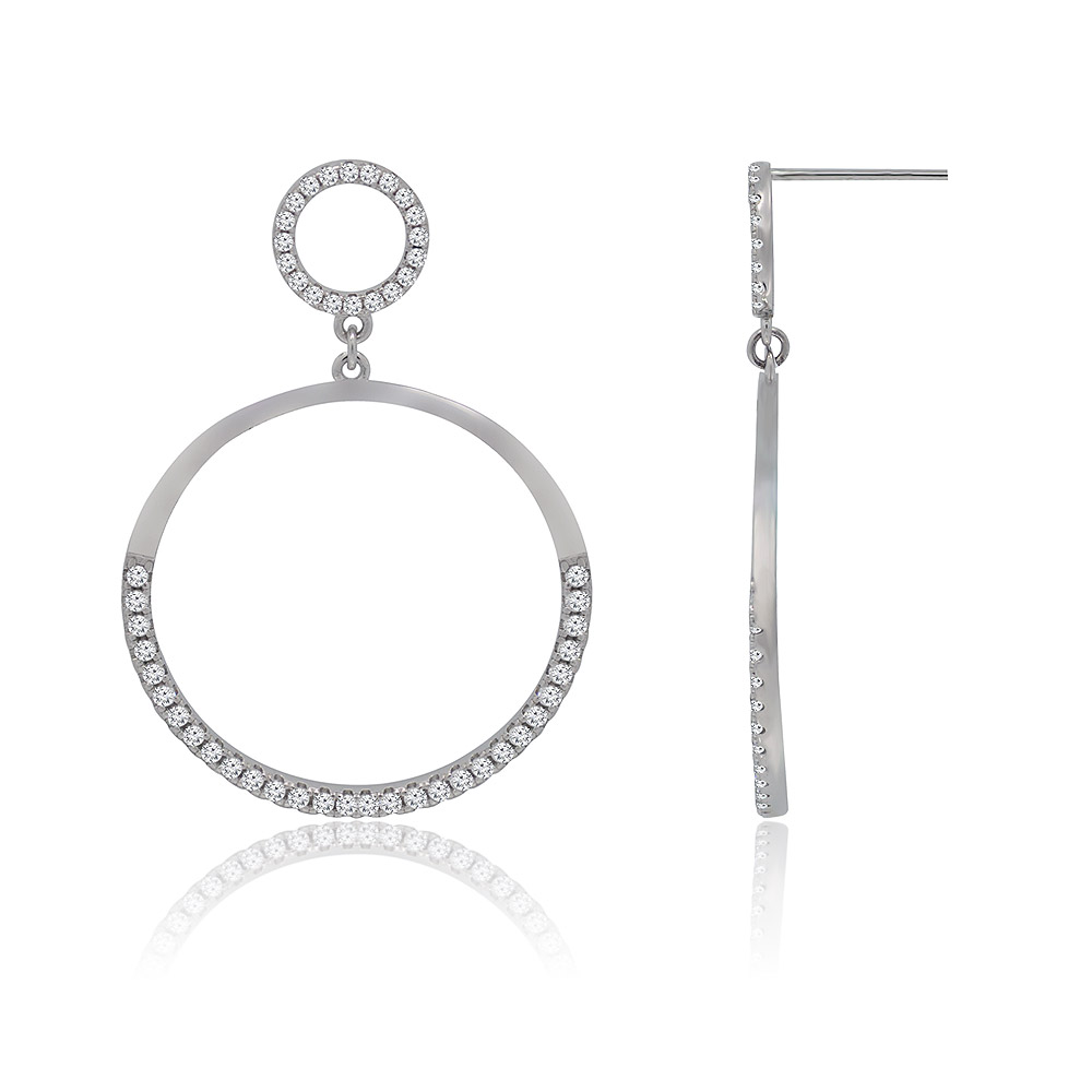 Close-up of the pave-set cubic zirconia on the teardrop earrings