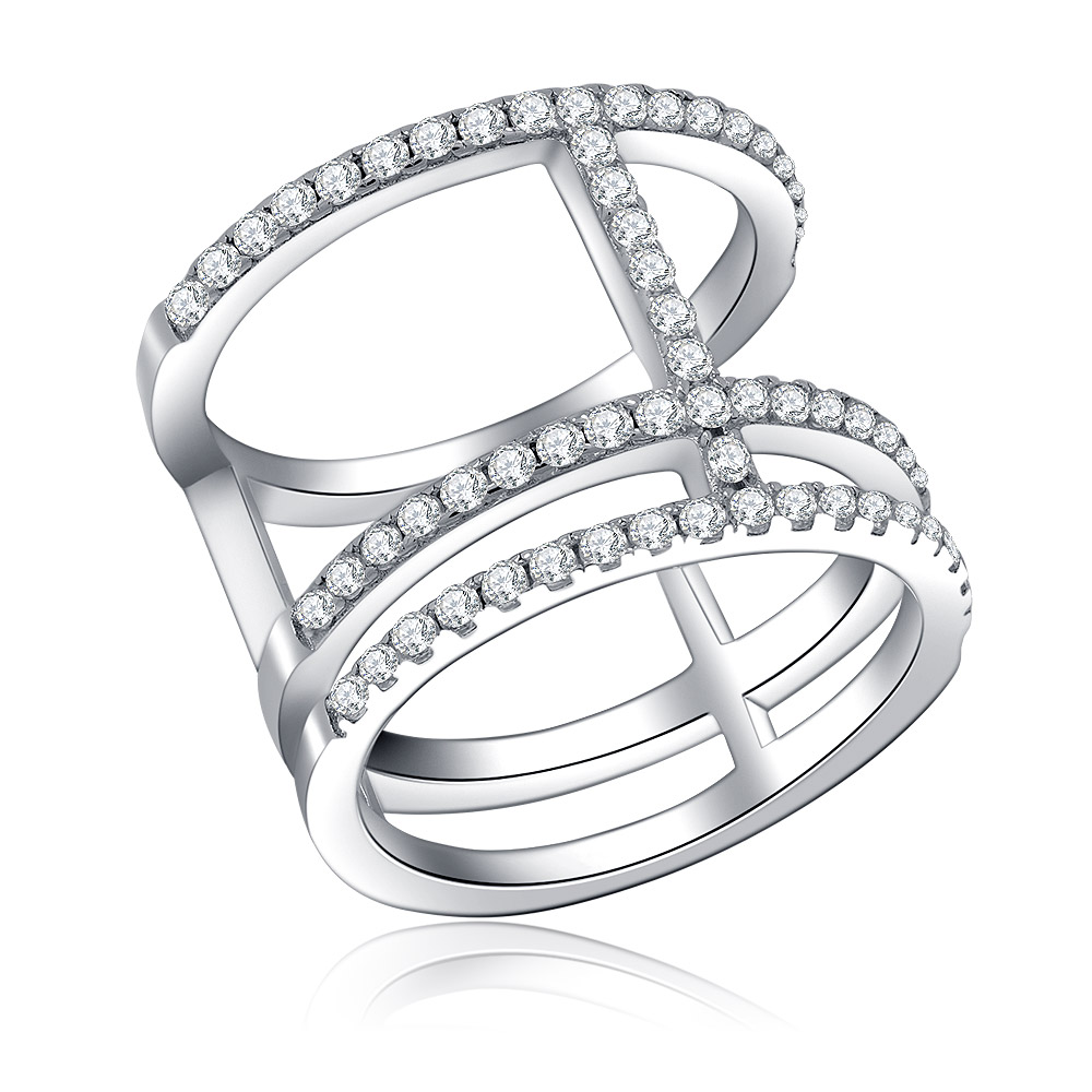 Side view of the intertwined band on the Delicate Pave Geometric Design Ring