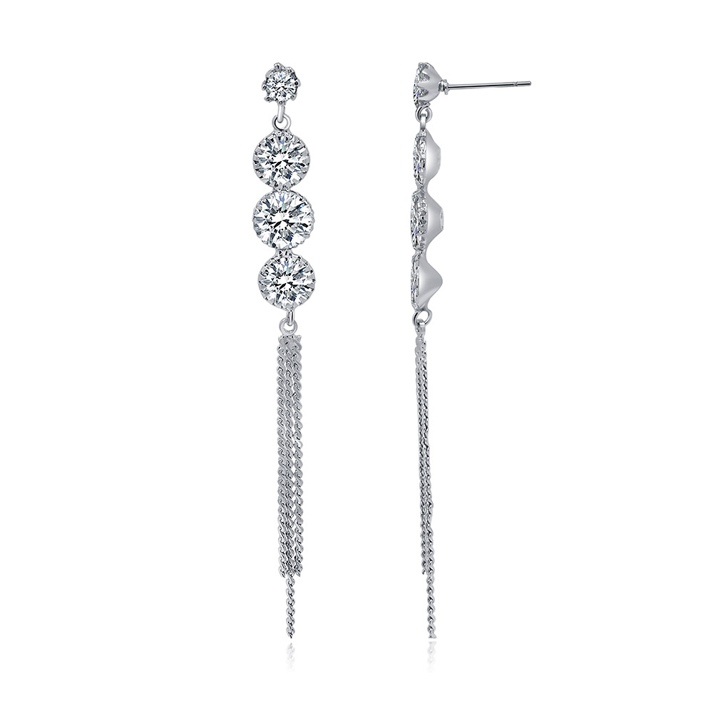 Detailed view of the Four Stones Long Chain Earrings