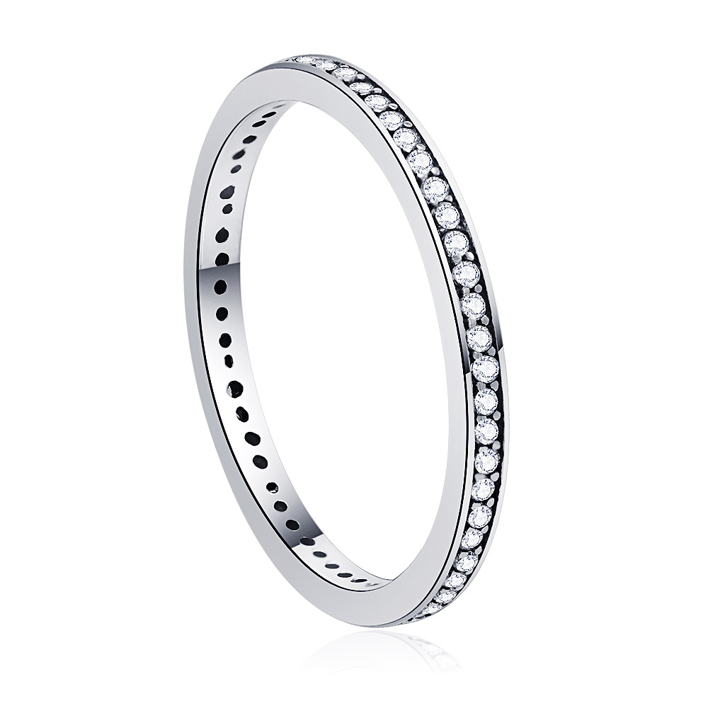 Detailed view of the cubic zirconia stones on the silver eternity ring