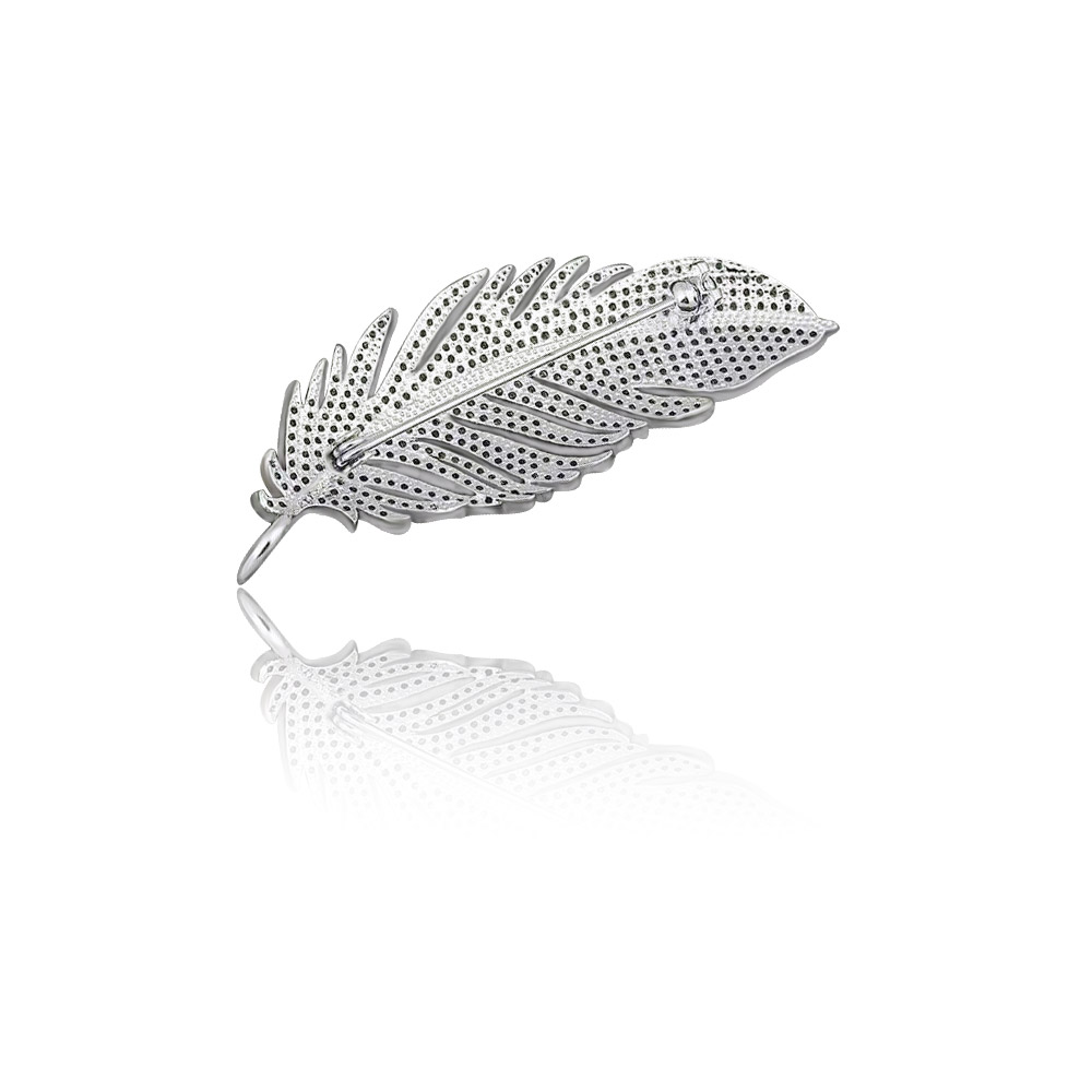 Detailed view of the Statement Leaf Branch Cubic Zirconia Brooch's texture and pin closure