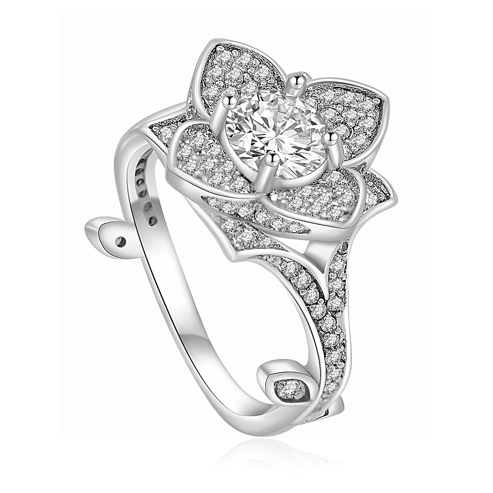 Detailed view of the Rose with Leaf Pave Band Ring's craftsmanship