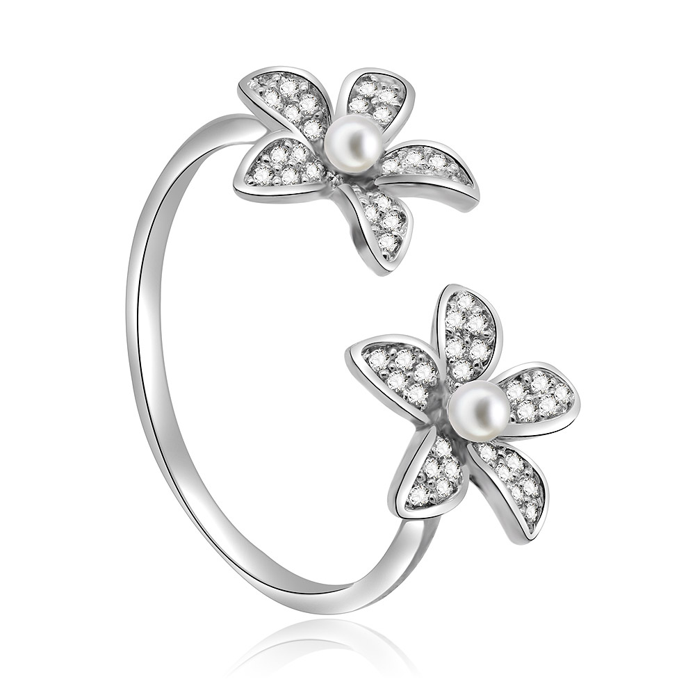 A detailed side view of the Double Daisy Flower Ring