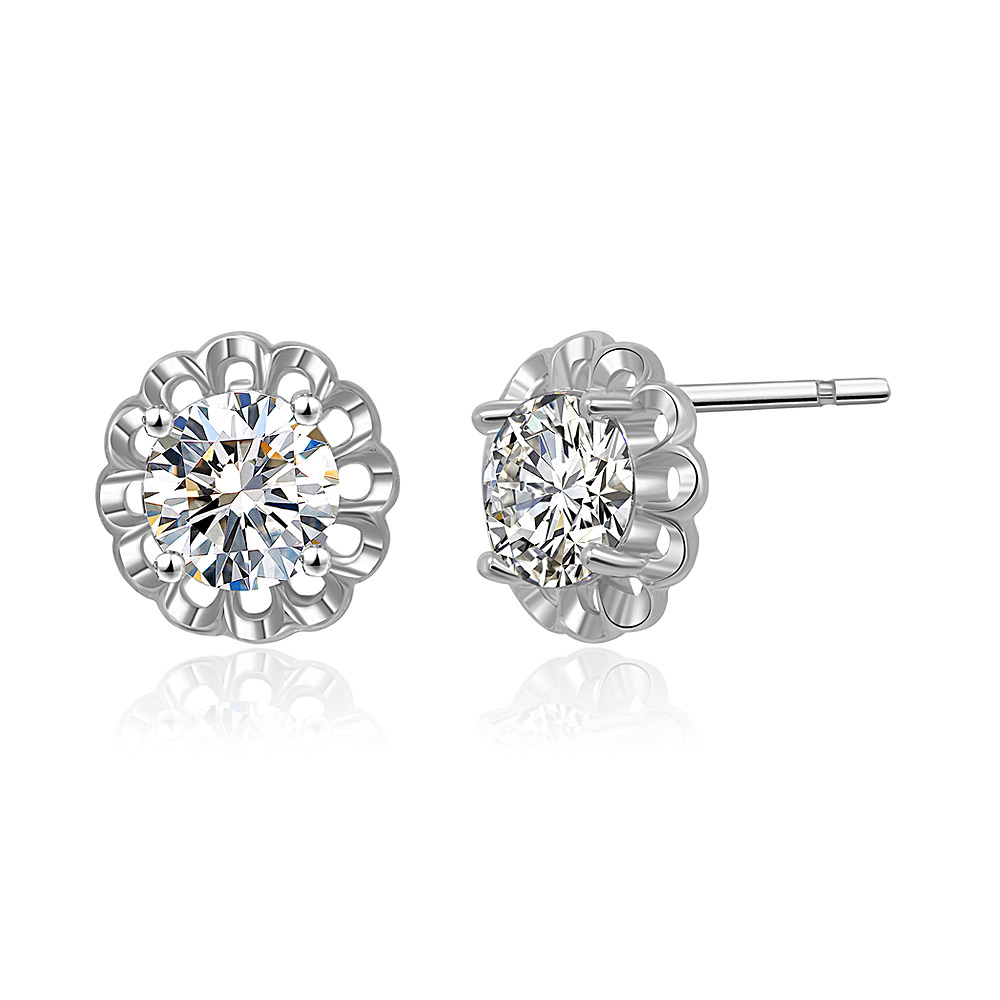 Front and back view of the CZ stone stud earring showing the post closure