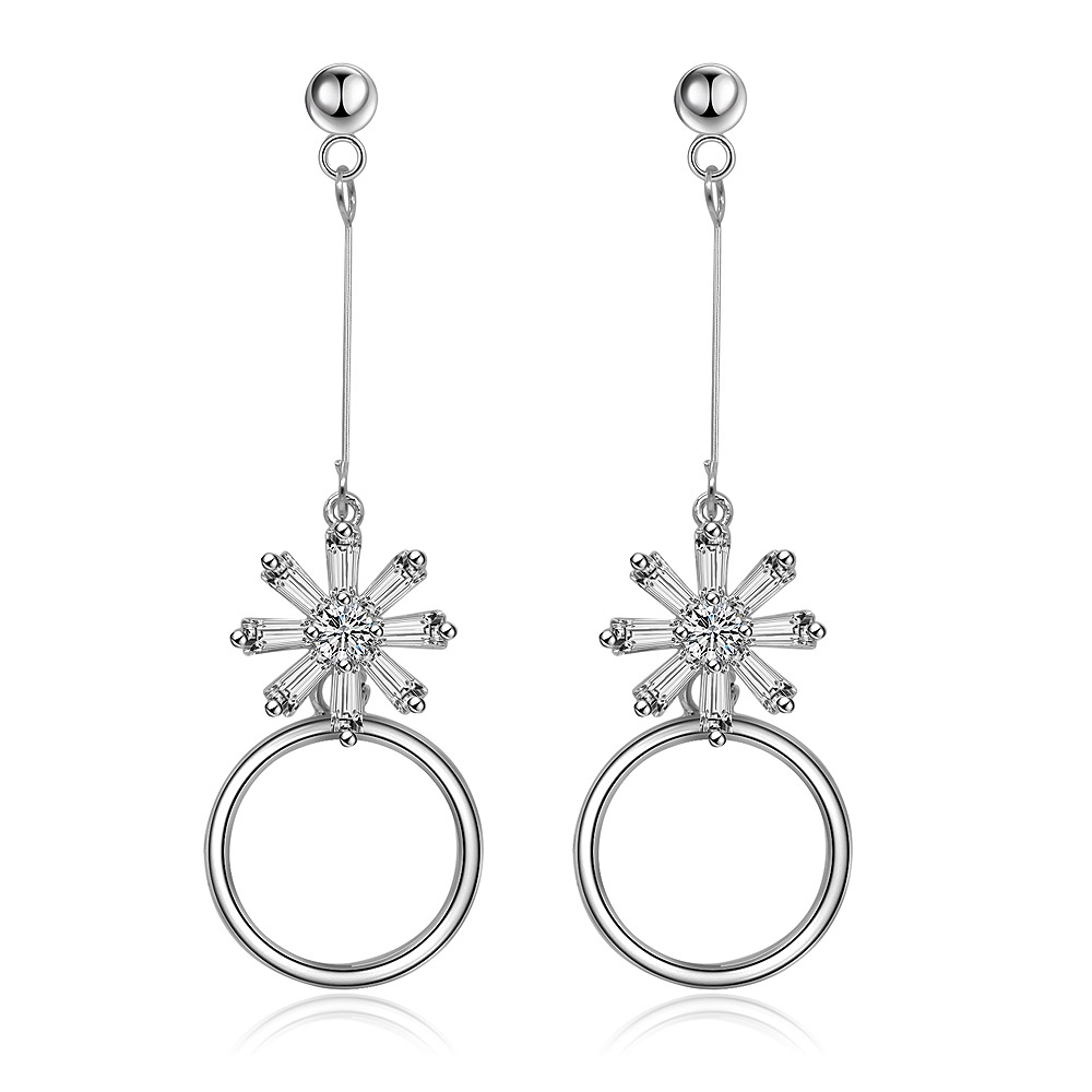 Close-up of the Baguette Cluster CZ Dangle Earrings showcasing the brilliant cubic zirconia stones.