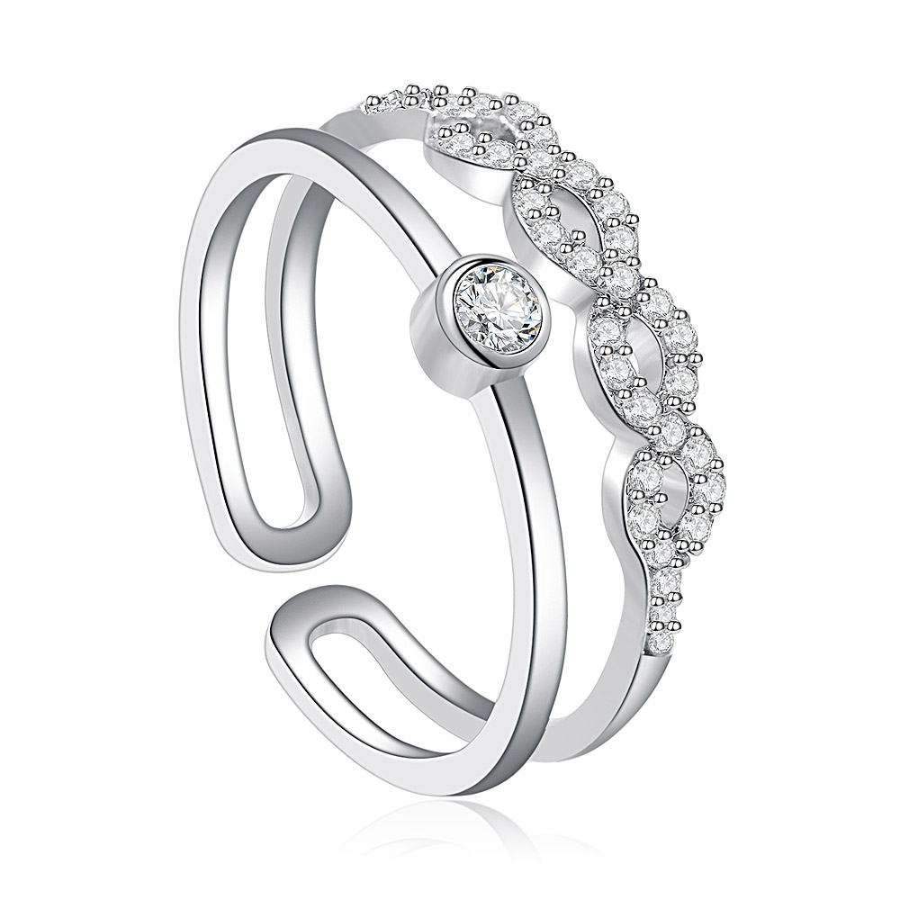 Detailed view of the Cubic Zirconia Link Band Ring showing the U-shaped setting of the stones