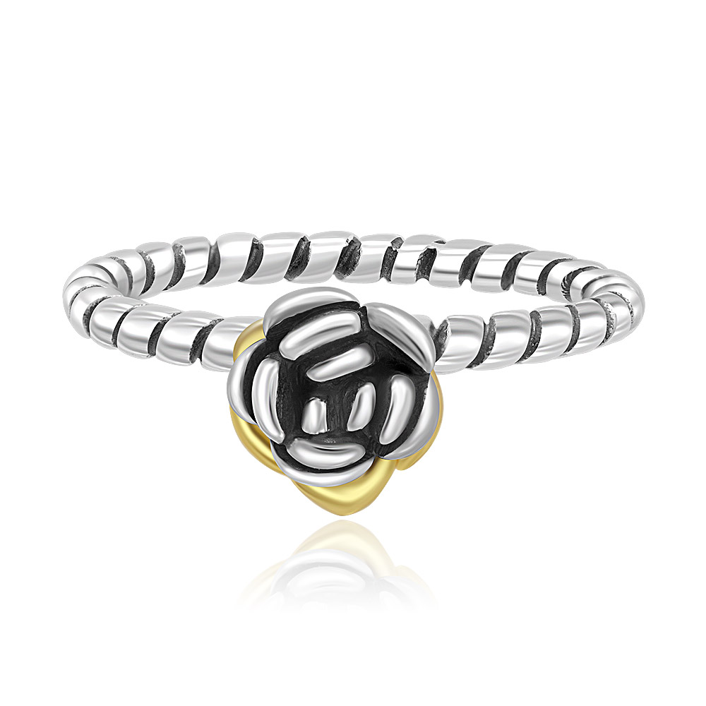 Front view of the Two Tone Rose Twist Band Ring