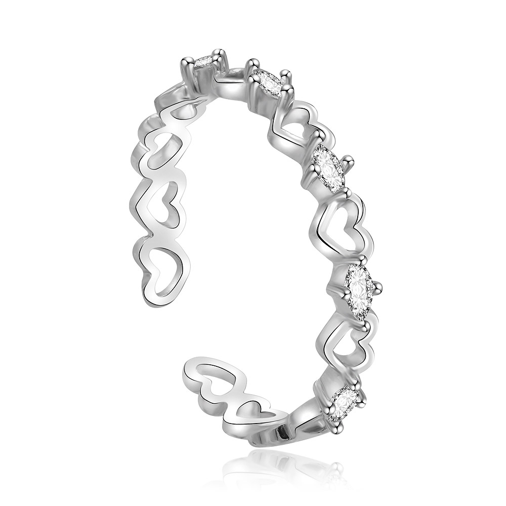 Detailed side view of the rhodium-plated Fashion Heart Eternity Band Ring