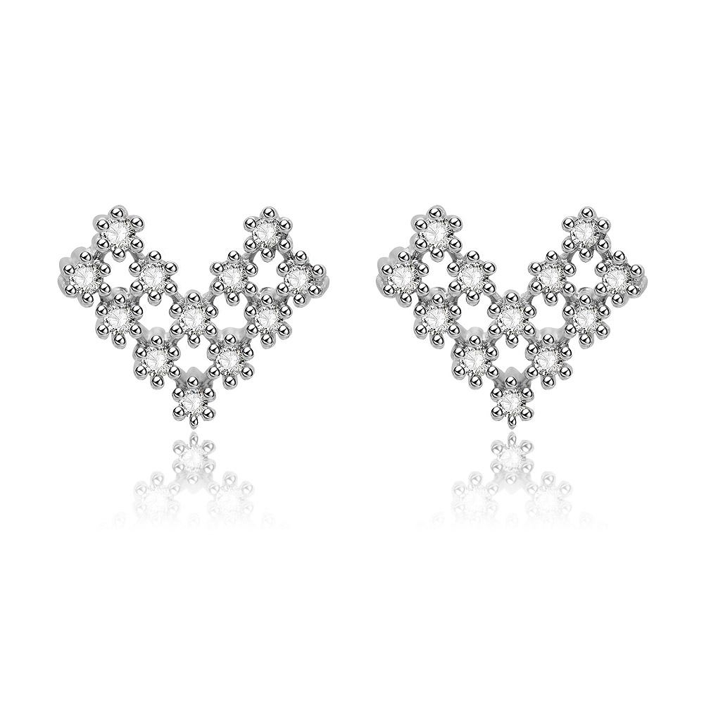Front view of the Heart Cluster Stud Earrings with Cubic Zirconia