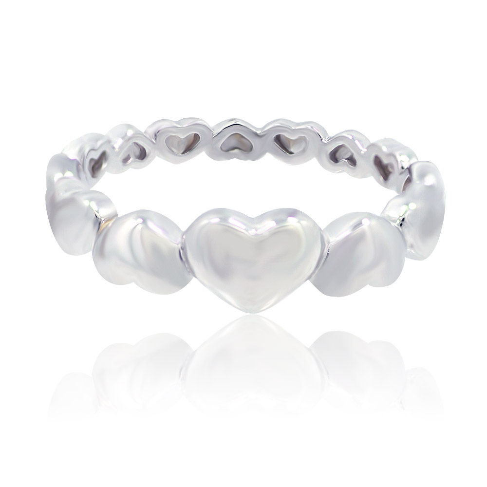 Detailed view of the Heart Band Ring showcasing its heart shape and cubic zirconia stones