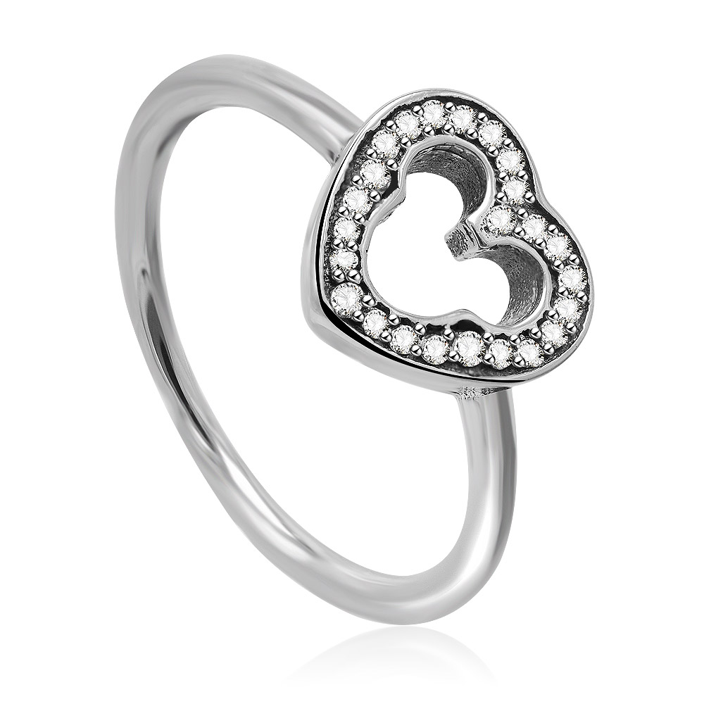 Detailed angled view of the Heart Silhouette Clear CZ Ring