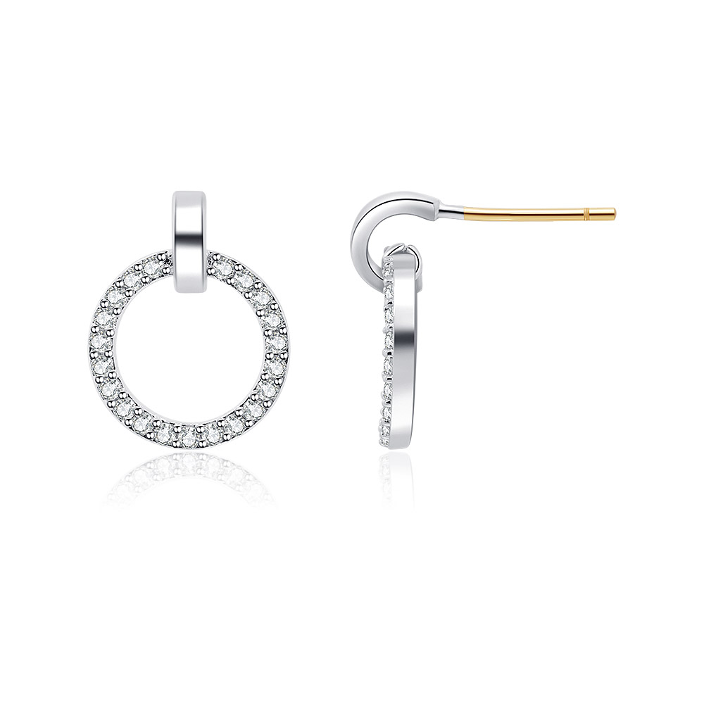Detailed view of the Rhodium Circle Pave Stud Earring's craftsmanship